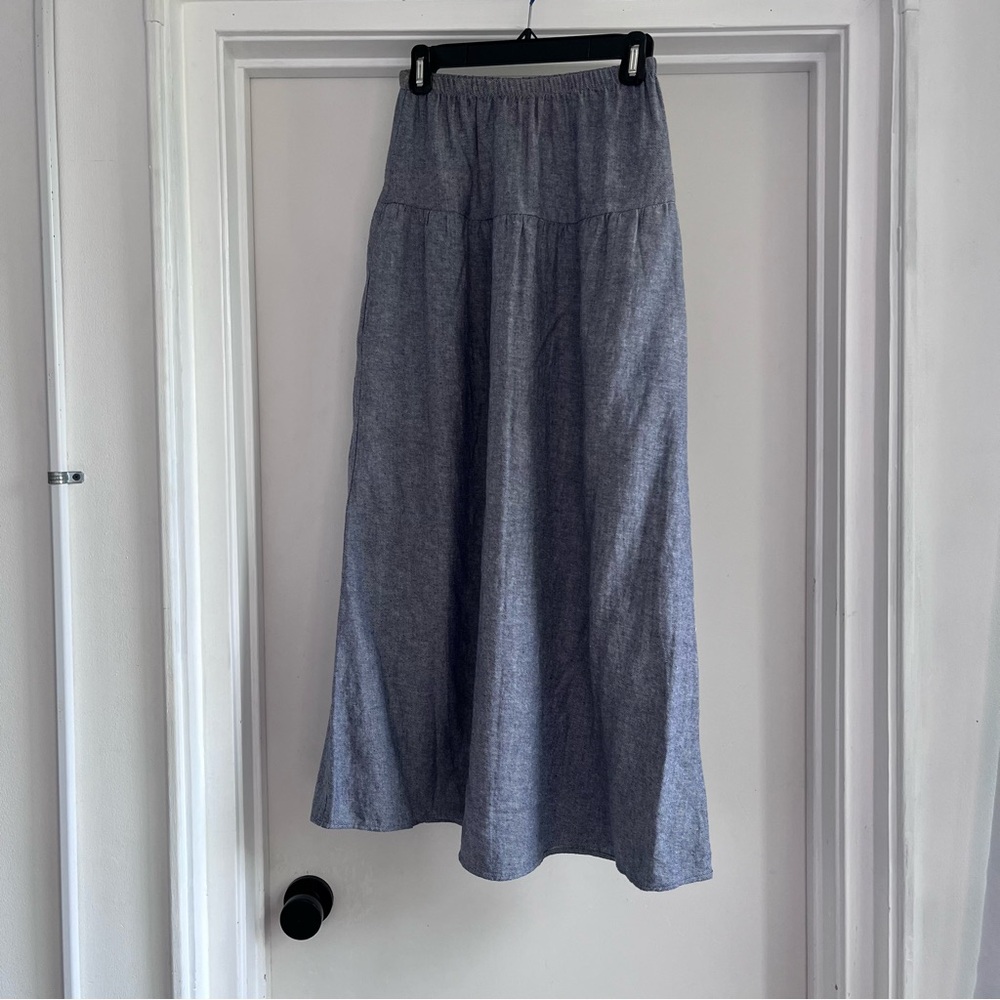 Reformation Soft Blue Jean Maxi A-Line Skirt
